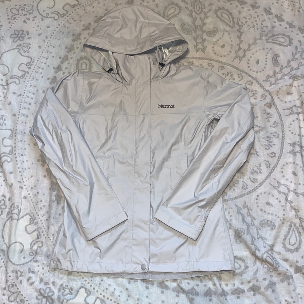 Marmot Light Gray Hooded Rain Jacket